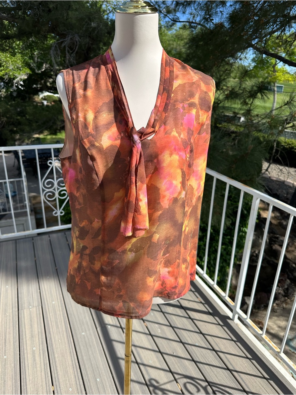 Coldwater Creek Brown & Pink Sleeveless Tie-Neck Camisole size 10-12